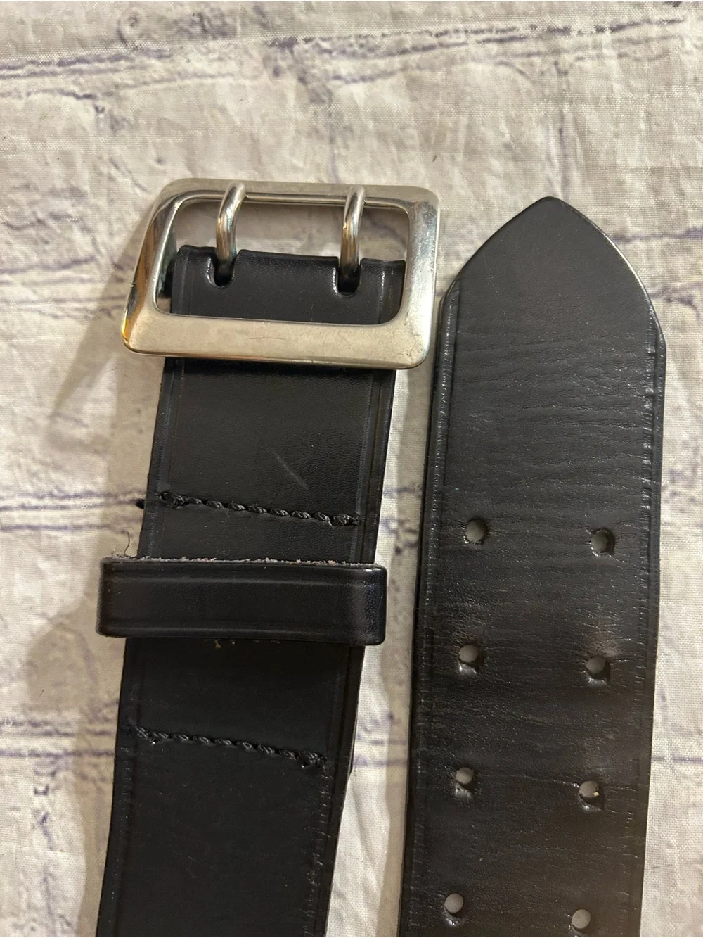 BLACK WAXED LEATHER (BWF) RUGGED BELT SIZE 28 & BLACK WOVEN REVERSIBLE BELT 28
